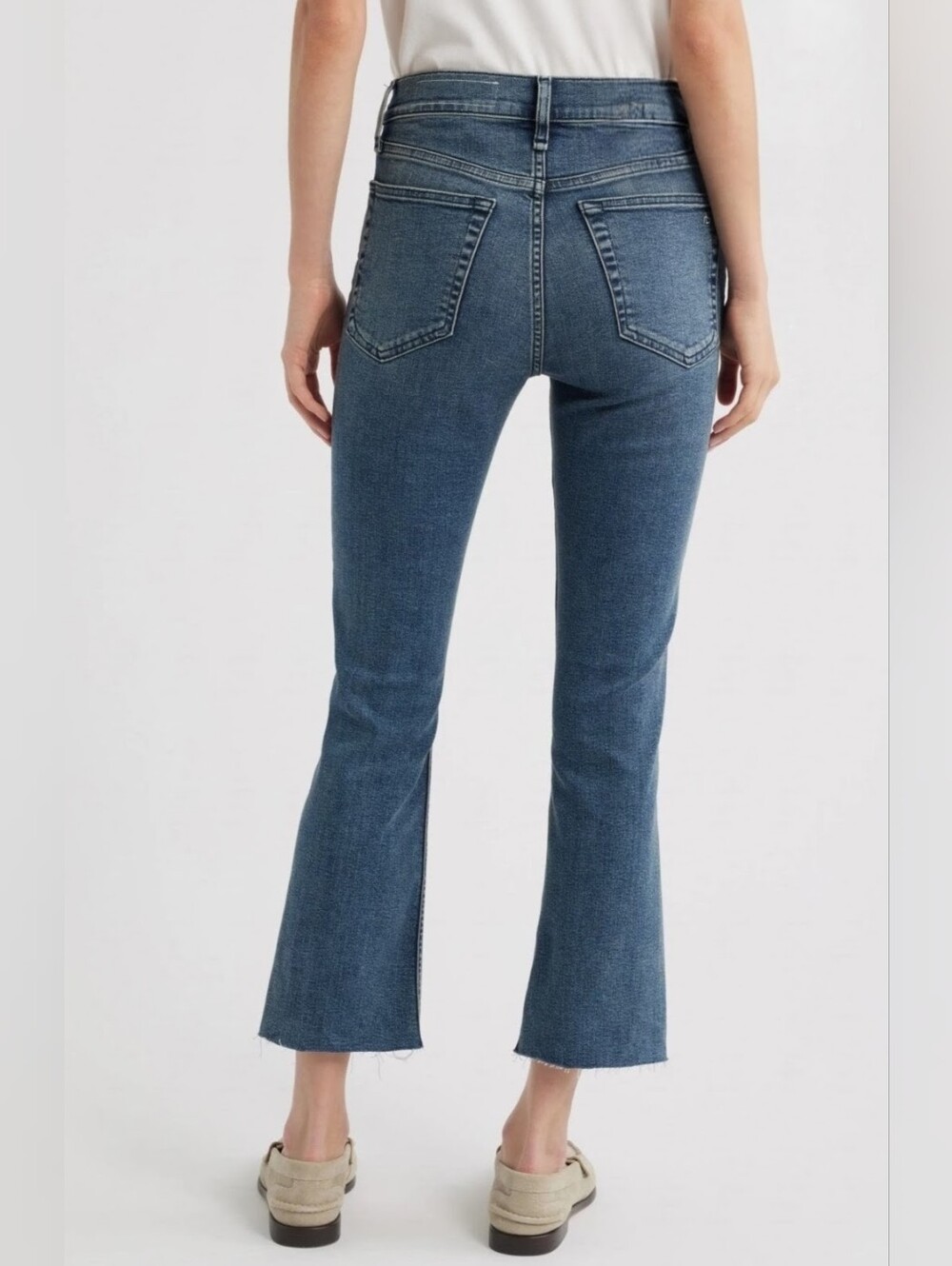 Rag & Bone Flexi Raw Hem Ankle Flare Jeans in Paz Blue - Picture 2 of 16
